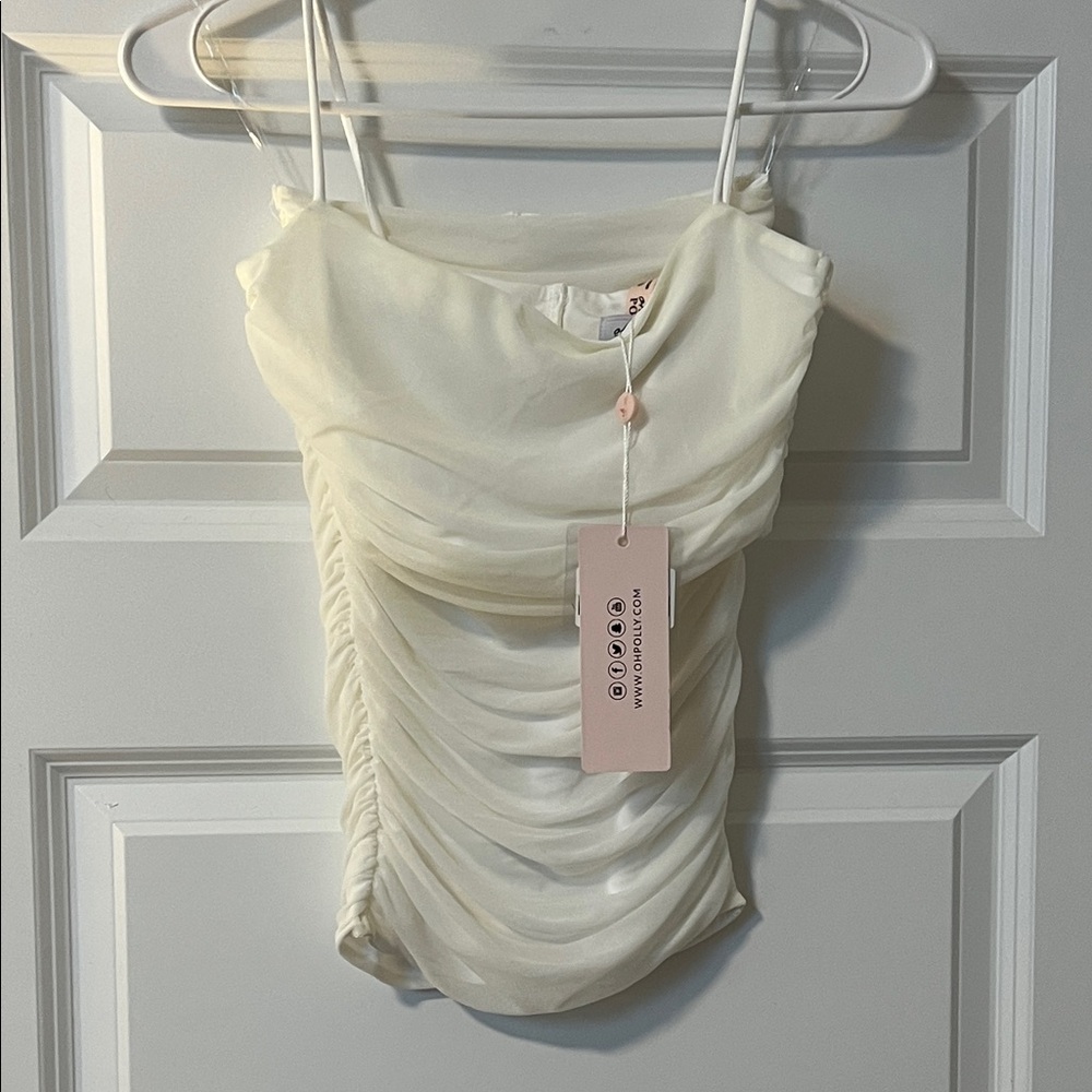 NWT Oh  Polly Set Mesh Two Piece Off White Skirt Set - Top US 4 / Skirt US 2
